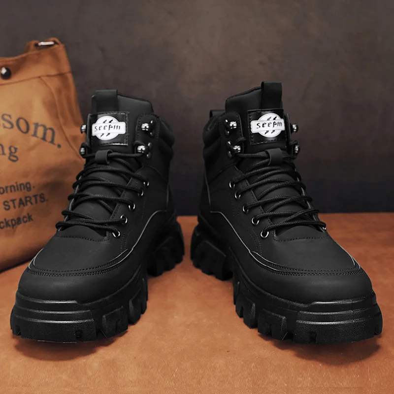 2025 New Men's High Top Lace Up Boots British Style Work Combat Hiking Shoes Outdoor Waterproof Non-Slip Casual Sneakers view 4