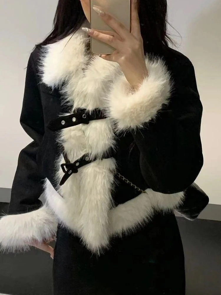 Korean Style Vintage Design Warm Sets Women Elegant Faux Fur Collar Coat + Short Skirt Suit Fashion Party Two-piece Set 2026 New