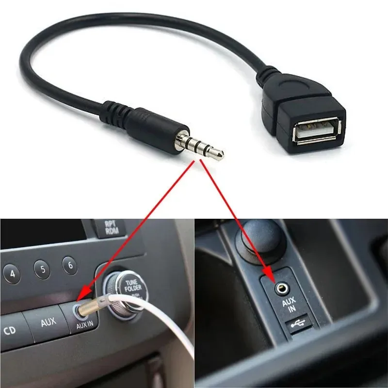 Car 3.5mm To USB Female Recessed Adapter Cable, AUX 3.5mm Car OTG Audio Cable, AUX To USB Female Port for USB Drive Connection