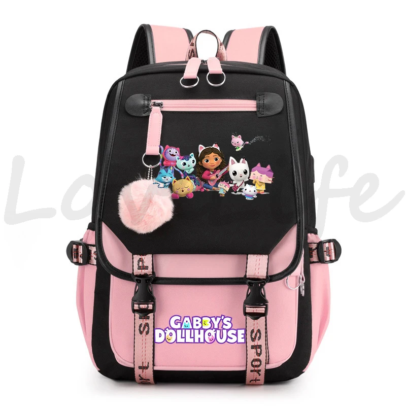 Gabby's Dollhouse Mochilas Adolescentes Meninas Gabby Dollhouse Bookbag Mulheres Moda Mochila de Lona para Estudantes Universitários Bolsa Escola