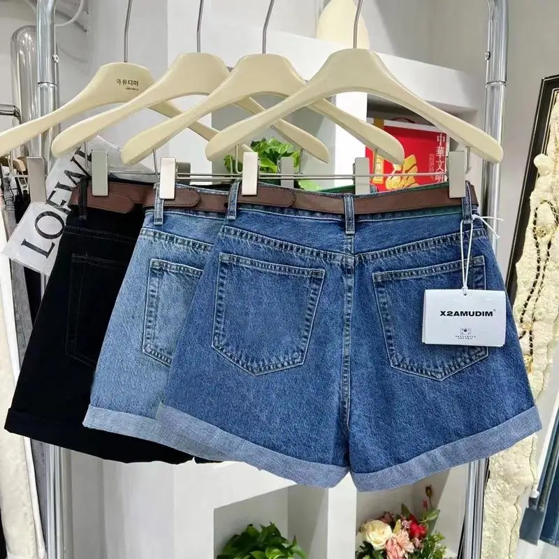 High Waist Wide Leg Short Jeans Women's Summer Thin Korean Style Casual Fashion Versatile Slimming Pants