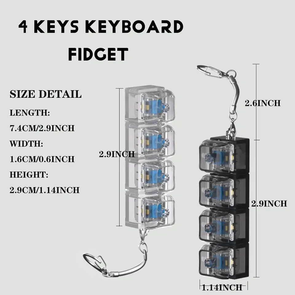 Teclado Anti Estrés Con Luces LED – Llavero Fidget De 4 Teclas Clickeantes – Juguete De Descompresión Portátil Para Adultos Y Niños – Ideal Para Oficina Y Viajes