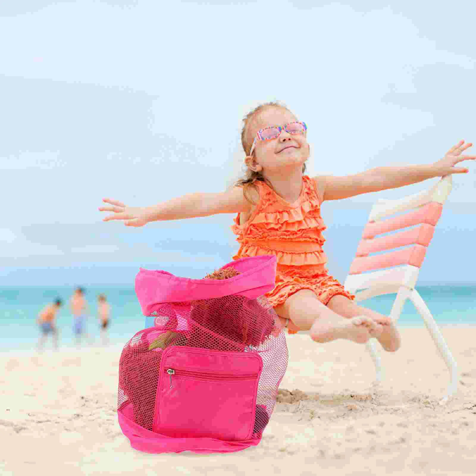 Bolsa de playa transparente para niños, bolsa de almacenamiento de juguetes, mochila de hombro con cordón, elementos esenciales de viaje de malla grande para niños