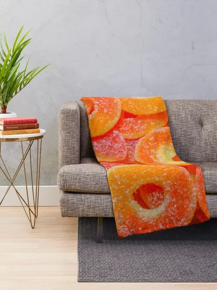 Sour Peach Slices and Rings Gummy Candy Photograph Throw Blanket warm winter Vintage Furrys Blankets