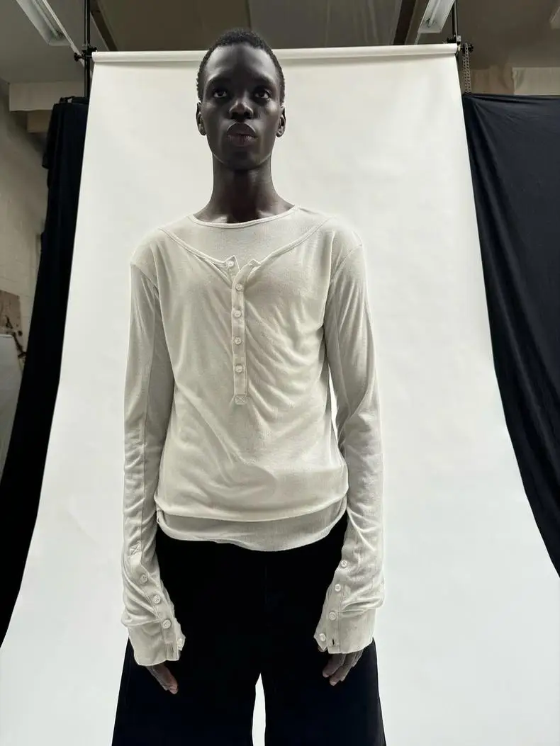 

Even Cero Siete Slim Fit round Neck Double Layer Black White Shirt Breathable Long Sleeve Cleanfit Polyester Fiber All Seasons