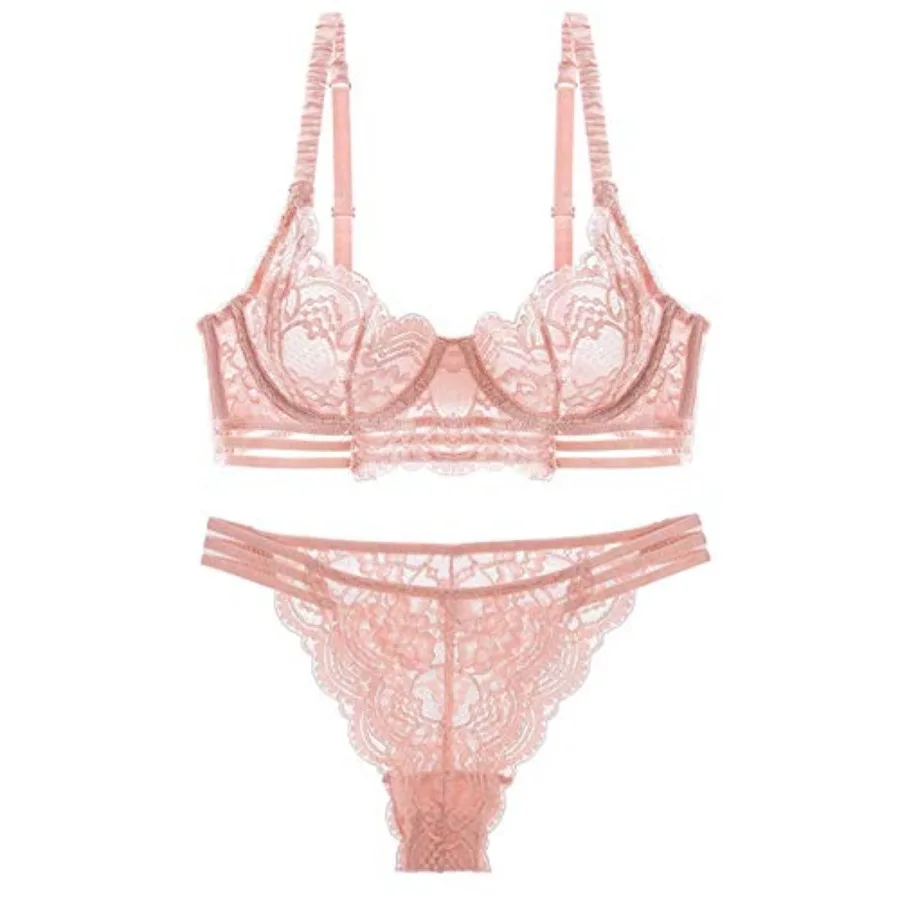 

Women's Sexy Lace Bra and Panty Set Cup Sized 32B-42D 2 Pcs Lingerie Floral Lace Underwire Bra Panty