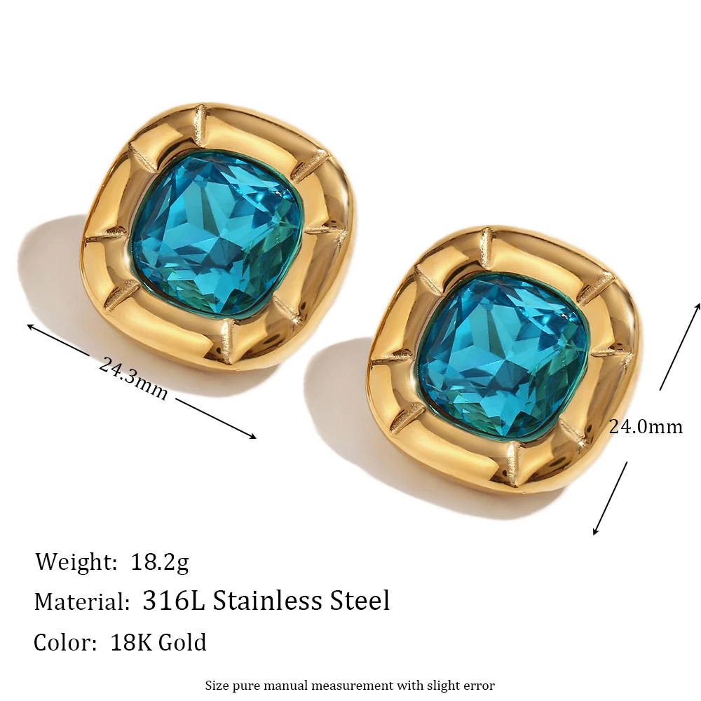 Women's 18K Gold Plated Zircon Rounded Square Necklace Earring Ring Set