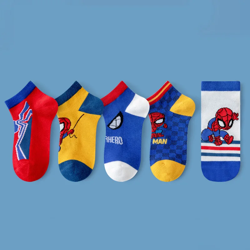 5 Pairs/Lot Cartoon Mesh Breathable Marvel Spiderman Kids Socks Cotton Summer Children‘s socks Baby boys short socks 1-12 Years