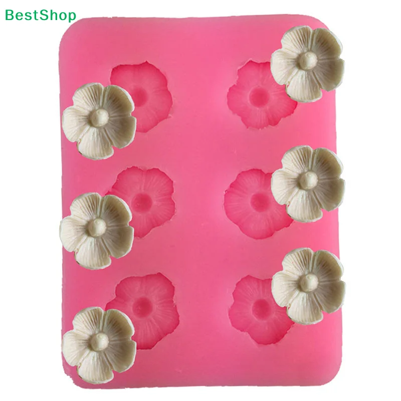 ★1Pc Six-Hole Small Flower  Blossom Silicone Mold DIY Chocolate Mousse Dessert Baking Mold Drop Glue Plaster Soap Mold