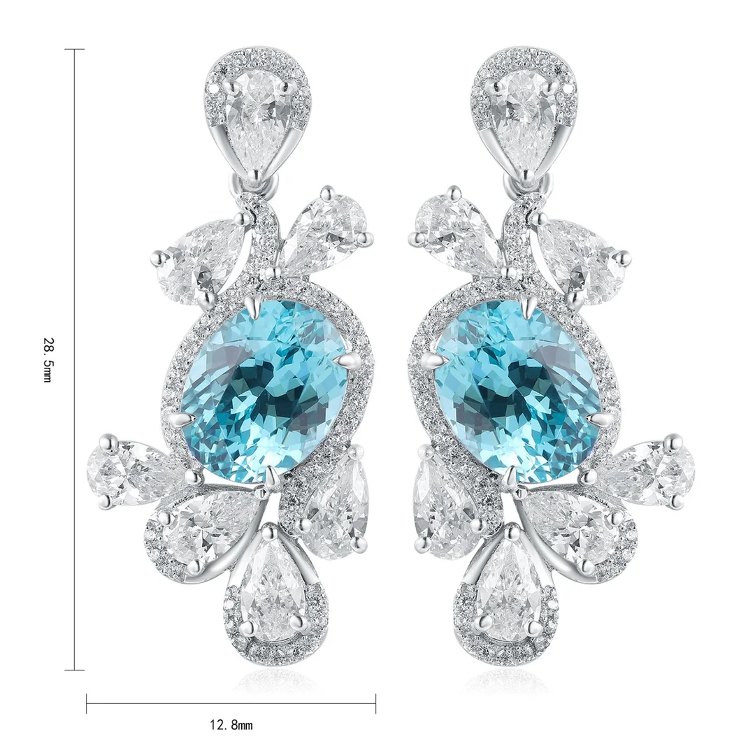 

Vintage 925 Sterling Silver Drop Earrings Rhodium Emerald Cut Lab Grown Gemstones Women's Ready Ship Wedding Gift Claw Setting