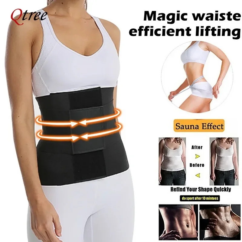 Qtree High Waist Trainer Ab Belt Slimming Body Shaper Slimming Sheath Stretch Bands Waist Trainer Corset Trimmer Faja 3 Loop