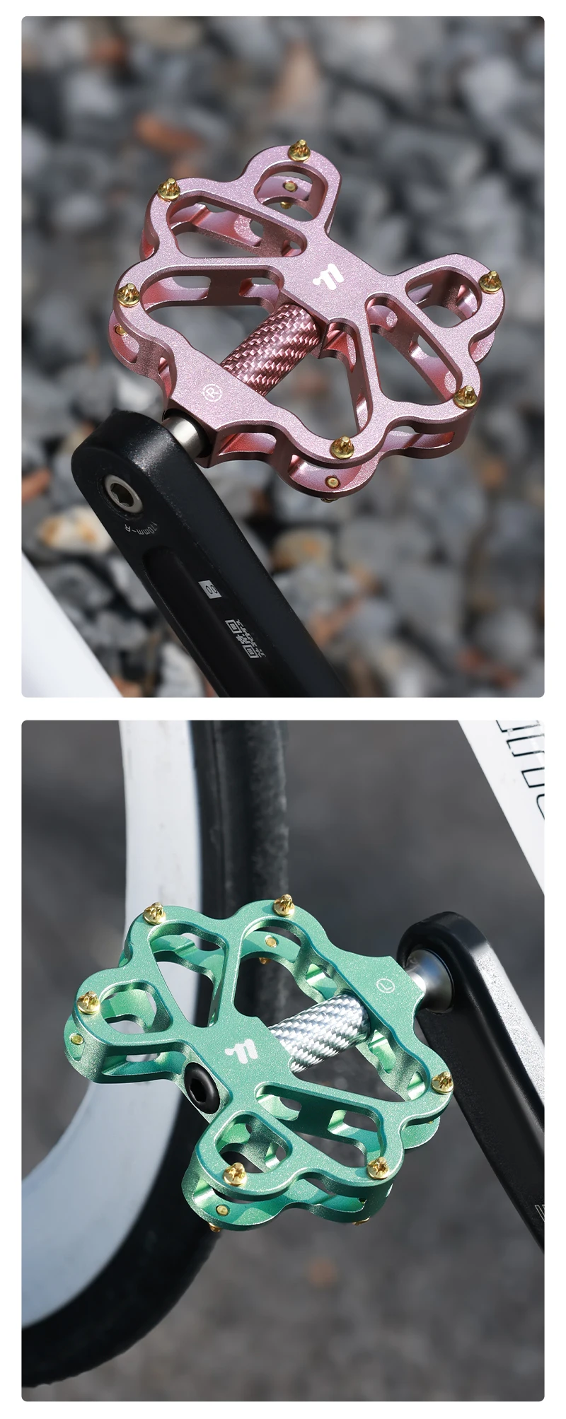WEST BIKING Fahrradpedale in Schmetterlingsblütenform, Hohlkonstruktion, Leichtgewicht, Farbige Carbonfaser-Röhre, 3 Lager, MTB- und Rennradteile – Detail 16