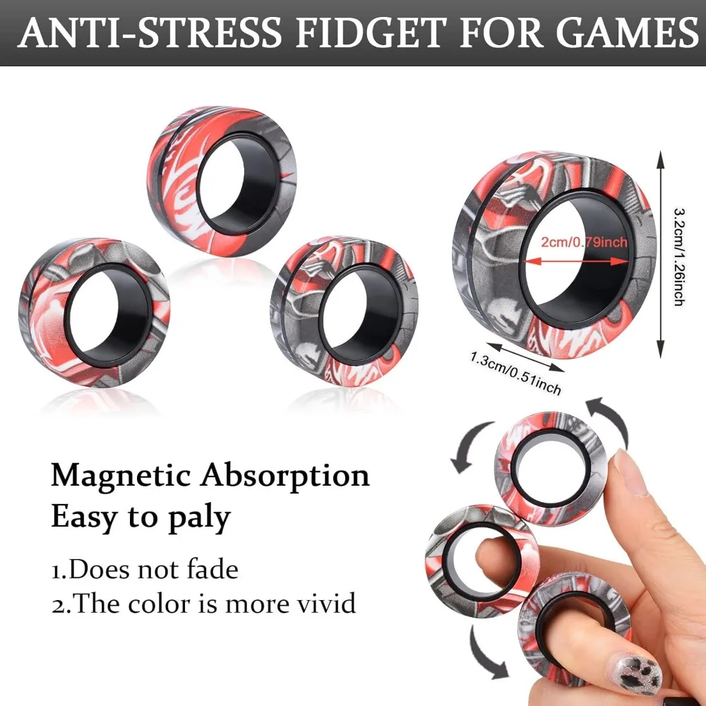 3 szt. Pierścienie magnetyczne zestaw zabawek Fidget, pomysł ADHD niepokój magnetyczne zabawki Fidget dorośli Fidget Spinner pierścienie dla ulga