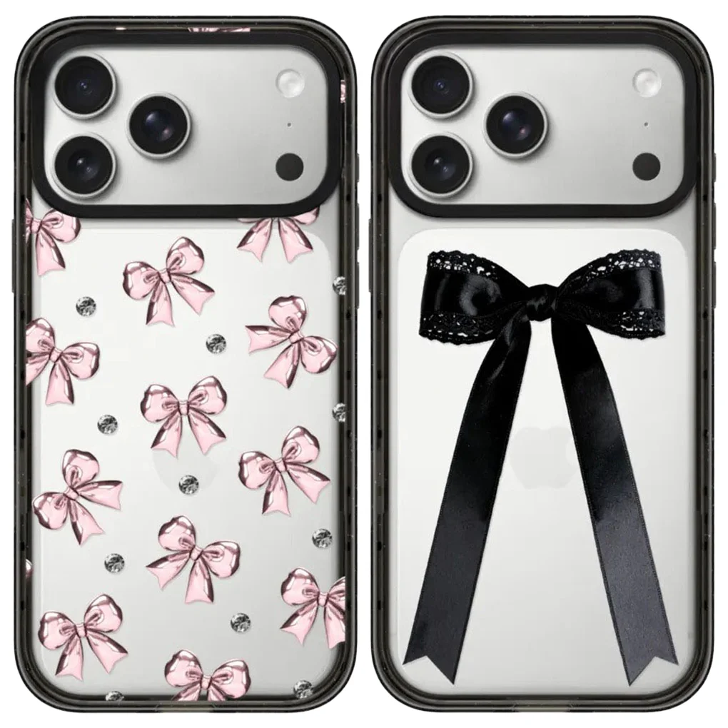 

Pink Black Bow Acrylic Black Border Magnetic Case: Compatible with IPhone 17 16 15 14 13 12 Pro Max 17 Air