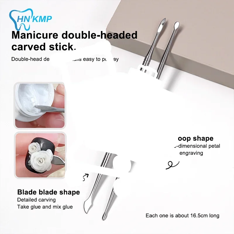 3 قطعة المزدوج نهاية النحت ملعقة القلم لمسمار الفن UV هلام البولندية تلميح نحت زهرة اللوحة القلم مسمار تصميم أداة مانيكير أداة