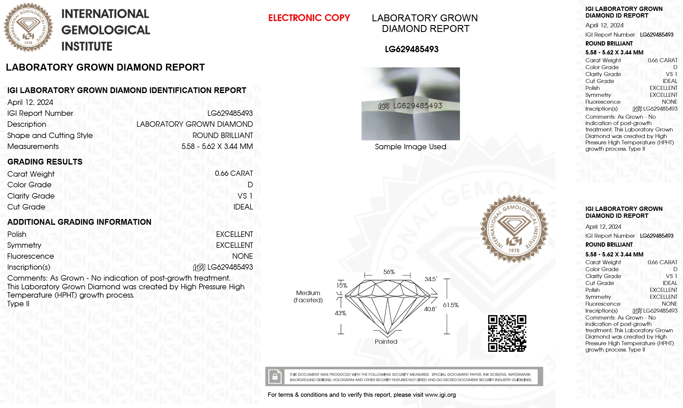 0.66 CT Round cut D Color VS1 Clarity IGI Certified Lab Grown Diamond  CVD HPHT Loose Diamond for Custom Diamond Jewelry