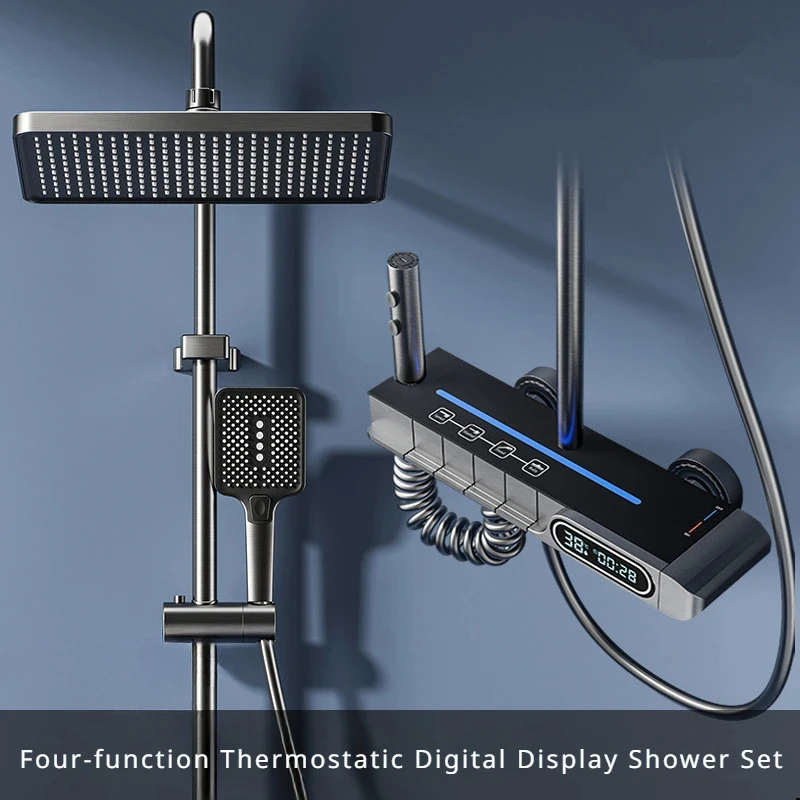 

Smart Thermostatic Digital Display Shower System Piano 4 Function Wall Mounted Pressurized Shower Set Bathroom Shower Faucet Set