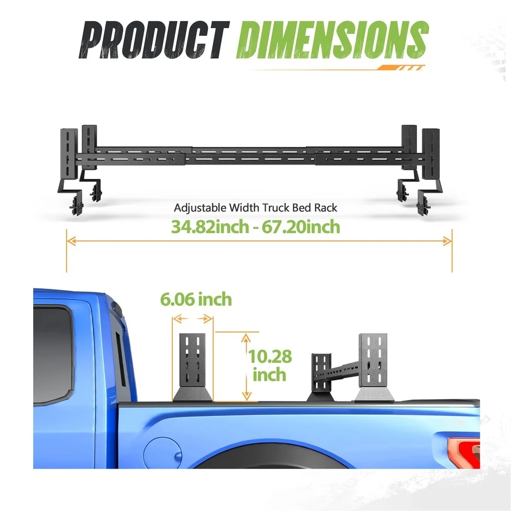 Universal Adjustable Pickup Truck Bed Rack Low Profile Overland Cargo Rack