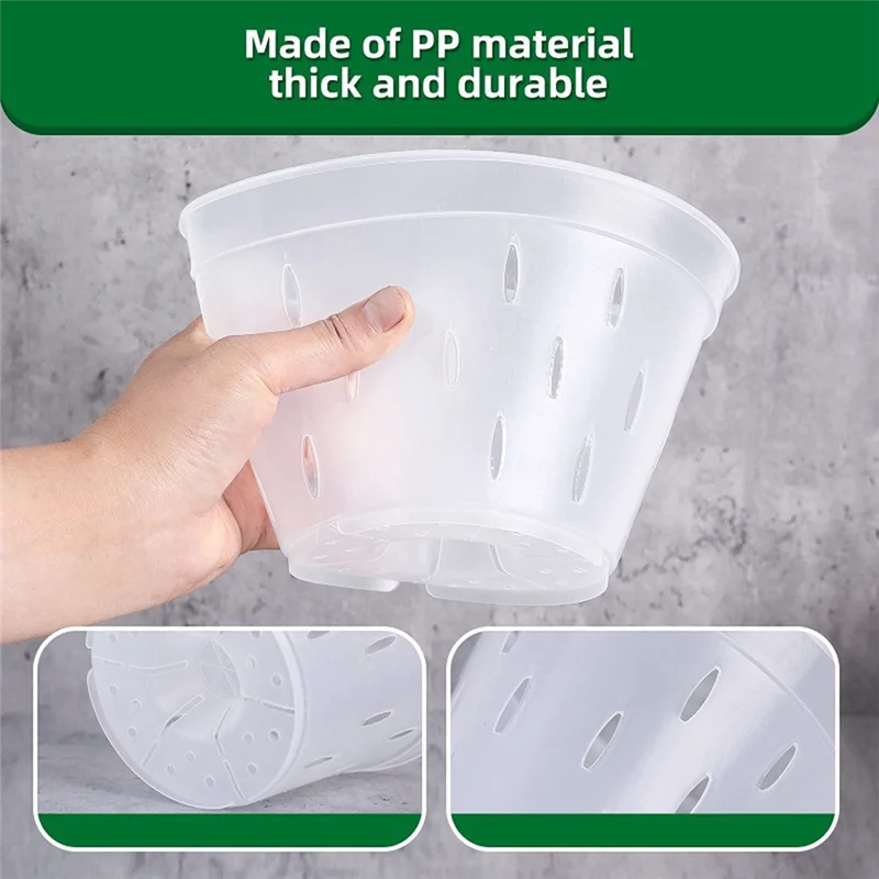 Orchid Pots- 7 Inch- 5 Pots and Saucers, Orchid Pots with Holes and Clear Plastic Orchid Pots for Repotting