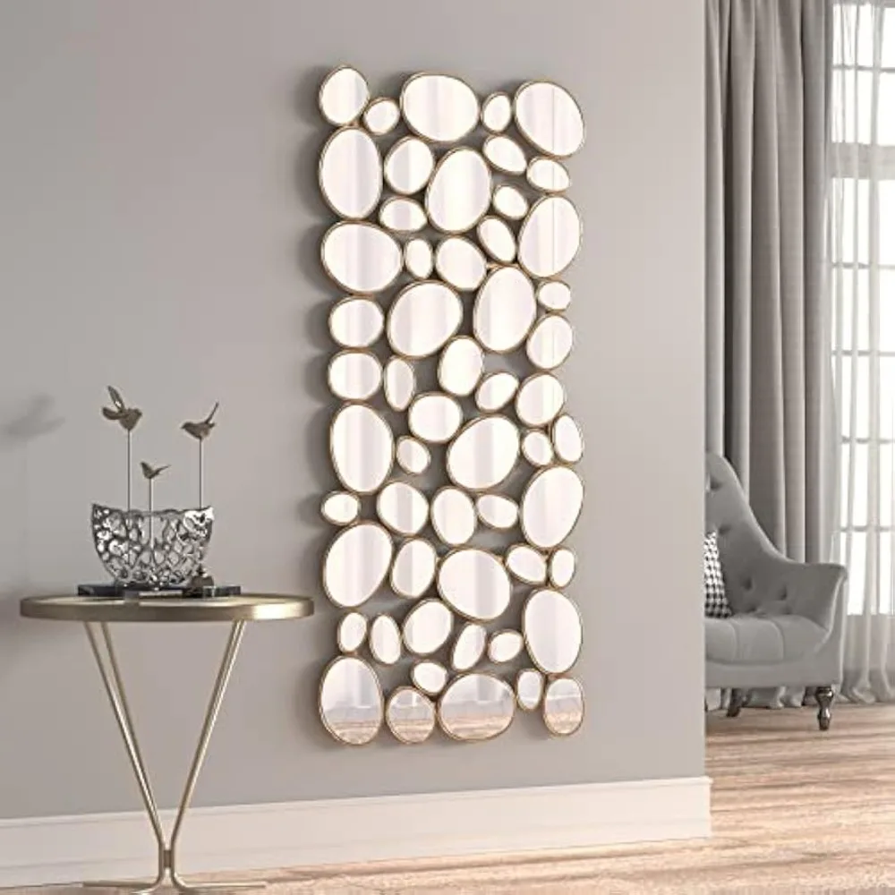 

Modern Large Accent Mirror - Pebble Designed Decorative Mirror 23×51 Inch Metal Framed Wall-Mounted Mirrors for Entryway