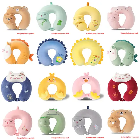 Cartoon U-Shaped Pillow Memory Foam Pillow Core Neck-Protecting Pillow for Airplane Car Travel Portable Office U-Shaped Pillow