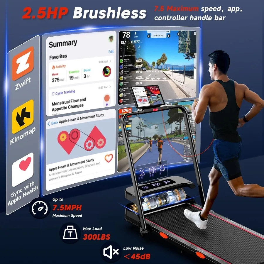 جهاز مشي محمول تحت المكتب للمكتب المنزلي واللياقة البدنية: آلة المشي والجري 2 في 1 مع مائل قابلة للتعديل تدعم الأعلى #5