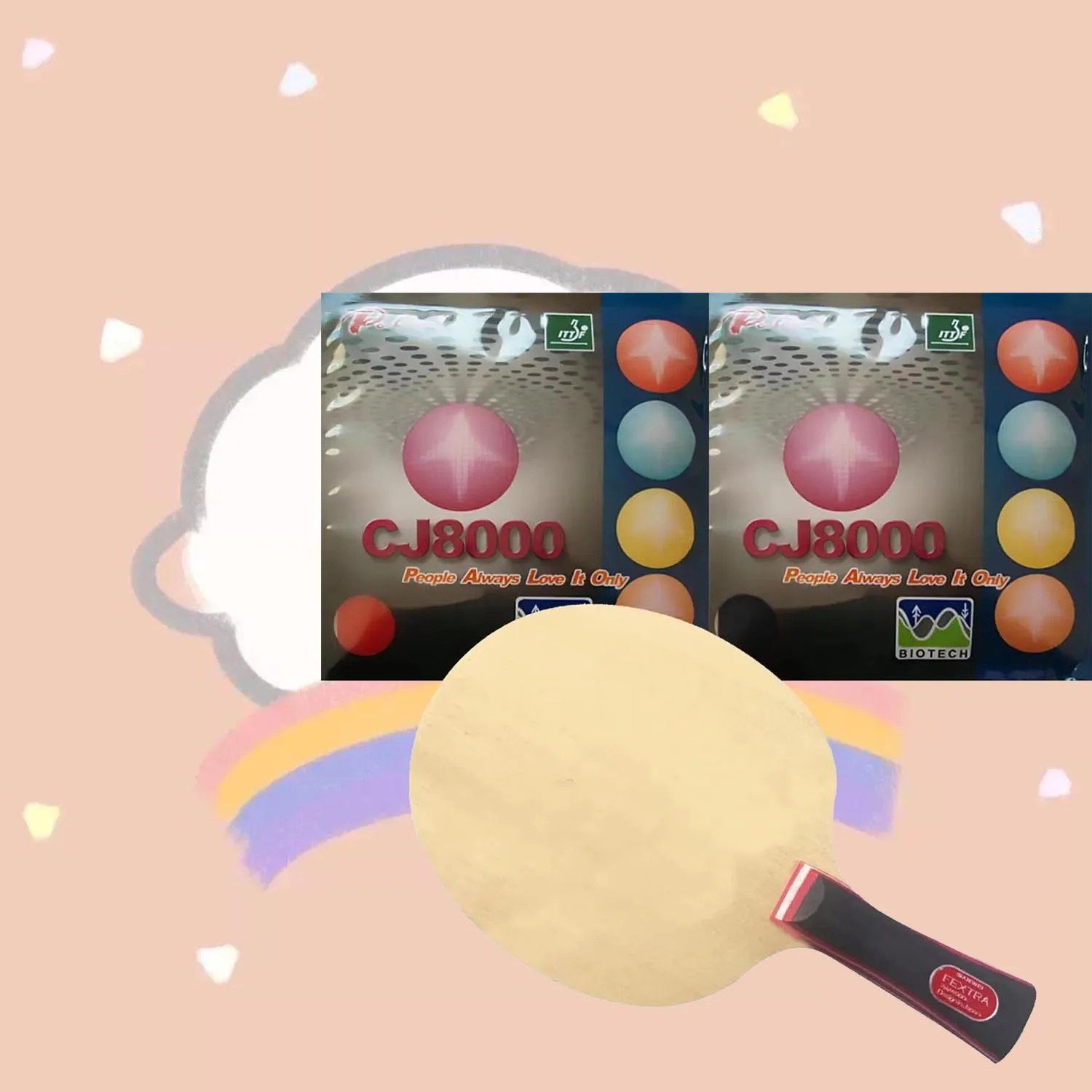 

Pro Table Tennis PingPong Combo Racket Sanwei FEXTRA 7 Blade with 2x CJ8000 BIOTECH H36-38 Rubbers Long Shakehand FL