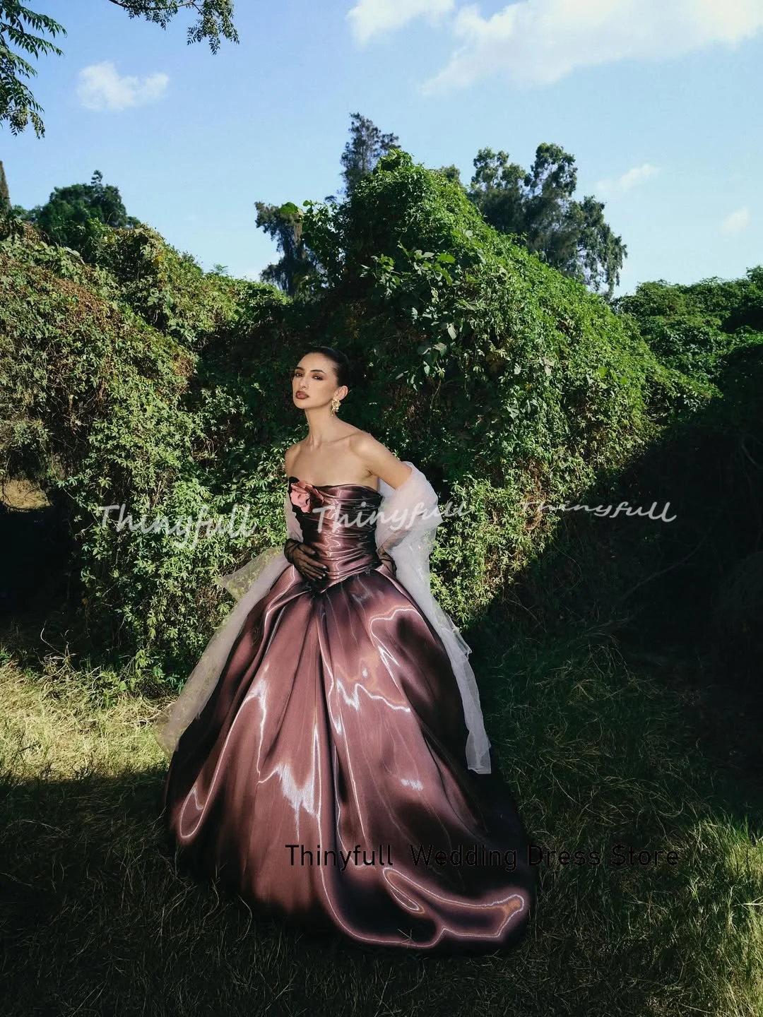 Thinyfull A-line Prom Dresses Strapless Sleeveless Glitter Satin Evening Gown Formal Occasion Dress robes de soirée Customized