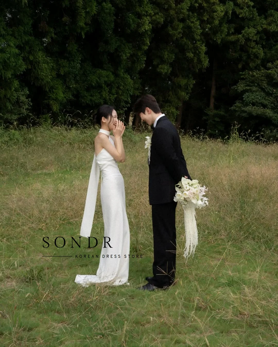 Sondr One Shoulder Backless Korean Wedding Snap Dresses Outdoor Simple Bridal Gown Customized Elegant Bridal Photo Shoot Gown