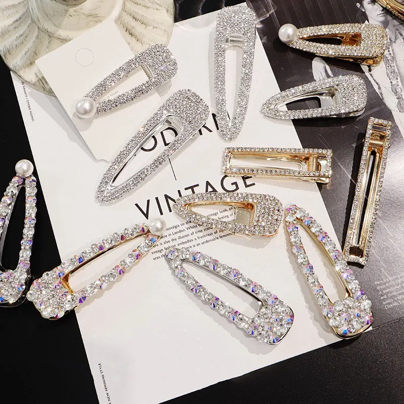 Summer Elegant Rhinestone Hair Clips for Girls BlingBling Metal Gold Color Hair Accessories for Women Pearl Barrettes Hairgrip