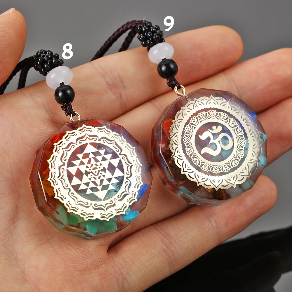 Orgonite Pendant Healing Balance Meditation Chakra Pendant Necklace Sri Yantra Quantum Solar Energy Natural Crystal Jewelry