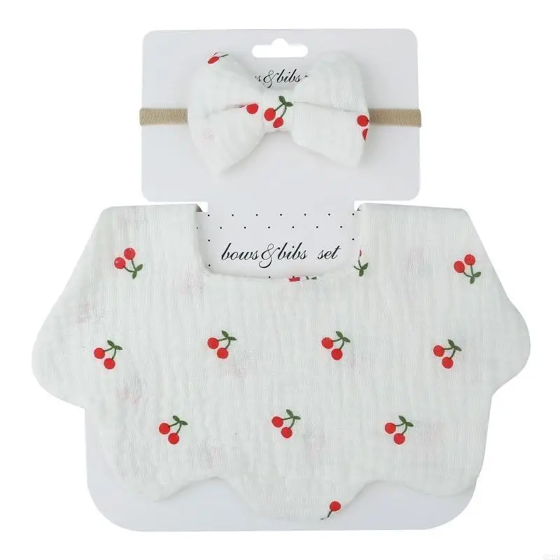 

Q22D Newborn Baby Bib Absorbent Saliva Towel with Bowknot Headband Burp Cloth Set for Newborn Toddlers Girls Gift