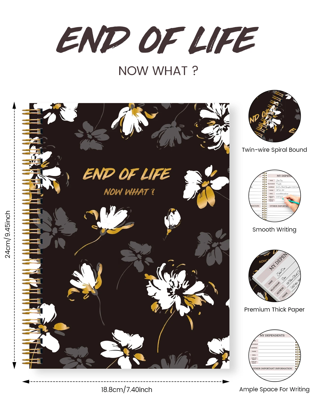End of Life Planner Organizer Final Wishes Workbook Important Information Record Book Estate Planning Guide Spiral Notebook