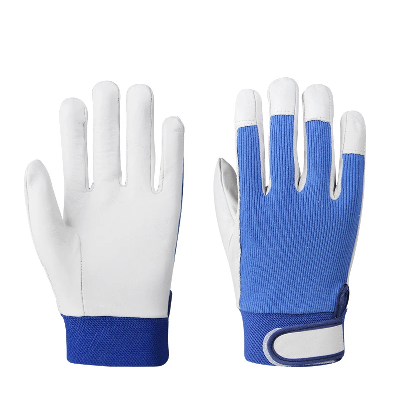 Goatskin TIG Welding Gloves with Elastic Wrist Cuff, Heavy-Duty Goatskin Working Gloves, Nylon Stretch Back, Blue/ Red