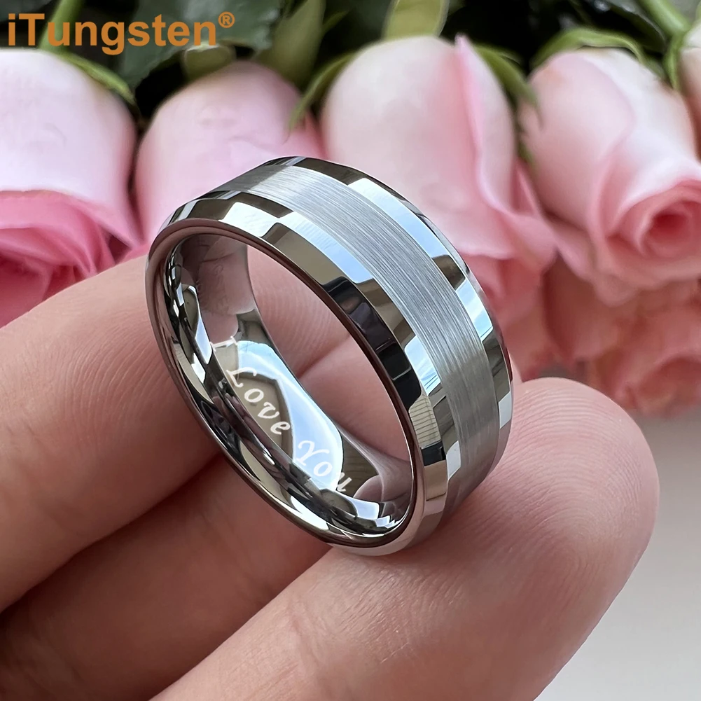 iTungsten 6mm 8mm Tungsten Carbide Finger Ring Men Women Engagement Wedding Band Fashion Jewelry I Love You Engraved Comfort Fit