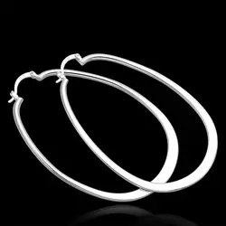 High Quality Charms Silver color flat geometry long Big hoop Earring for Woman Fashion party wedding Jewelry Holiday gift