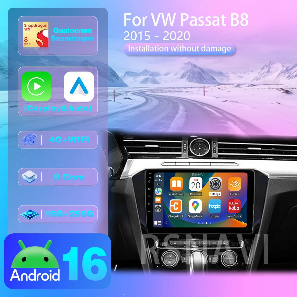Android 16 Carplay Auto-Bildschirm Autoradio-Player für Volkswagen VW Passat B8 2015 - 2020 GPS Video Stereo App-Steuerung Navigation