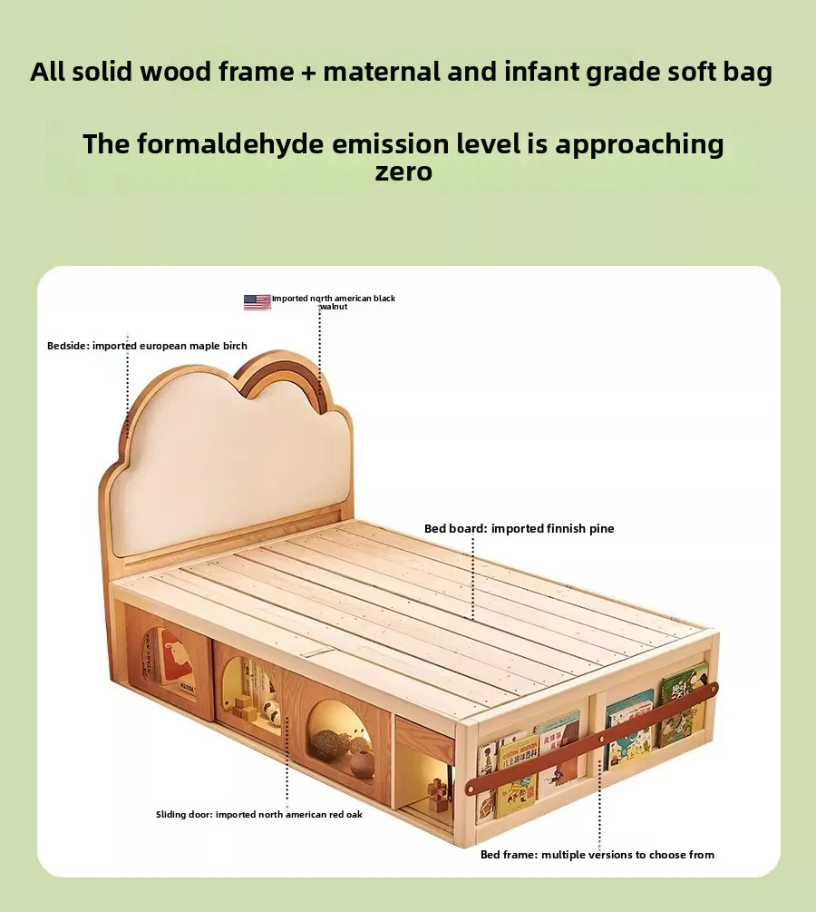 Boy Girl Tatami Children's Furniture Log Children's Bed Single Bed