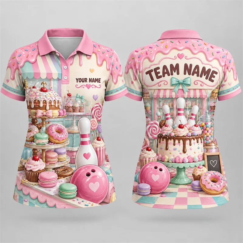 Custom Bowling Polo Shirt Personalized Name Team Name Vintage Art Print Short Sleeve Jersey League Tournament Sports Uniform Top