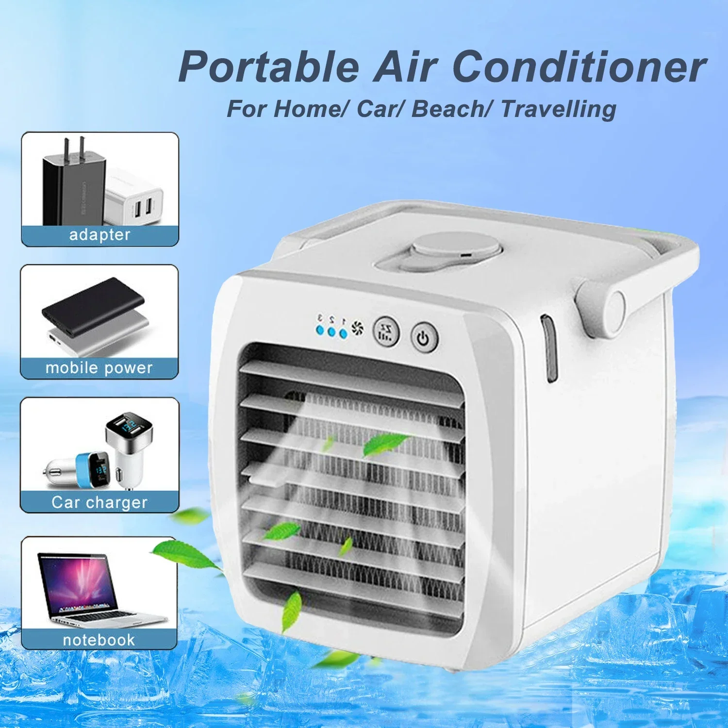 Climatiseur portable à usage domestique, mini refroidisseur d'air, climatisation portable pour bureau, ventilateur de refroidissement à 3 vitesses, humidificateur