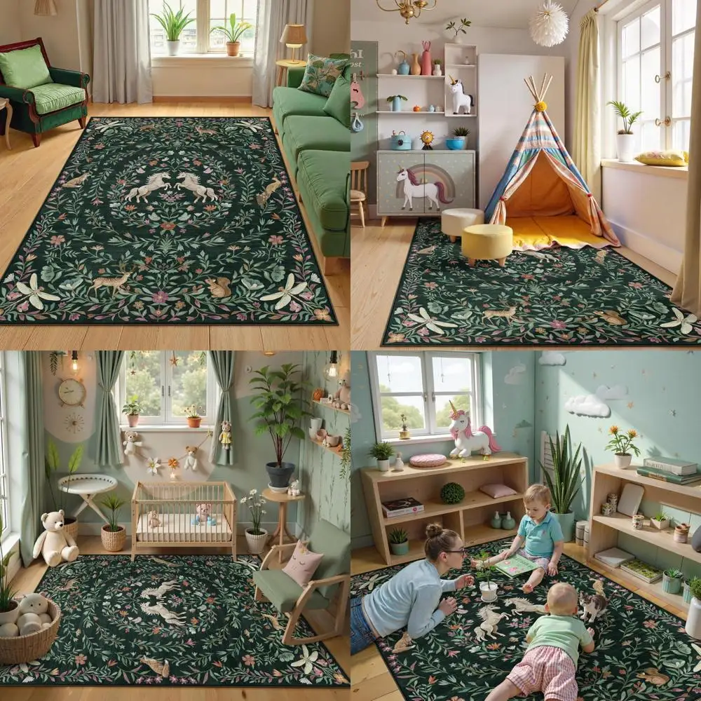 

Machine Washable 5x7 Rugs for Living Spaces, Non-Slip Soft Low Pile Designs with Unicorn, Floral, Farmhouse, Moroccan, Vintage,