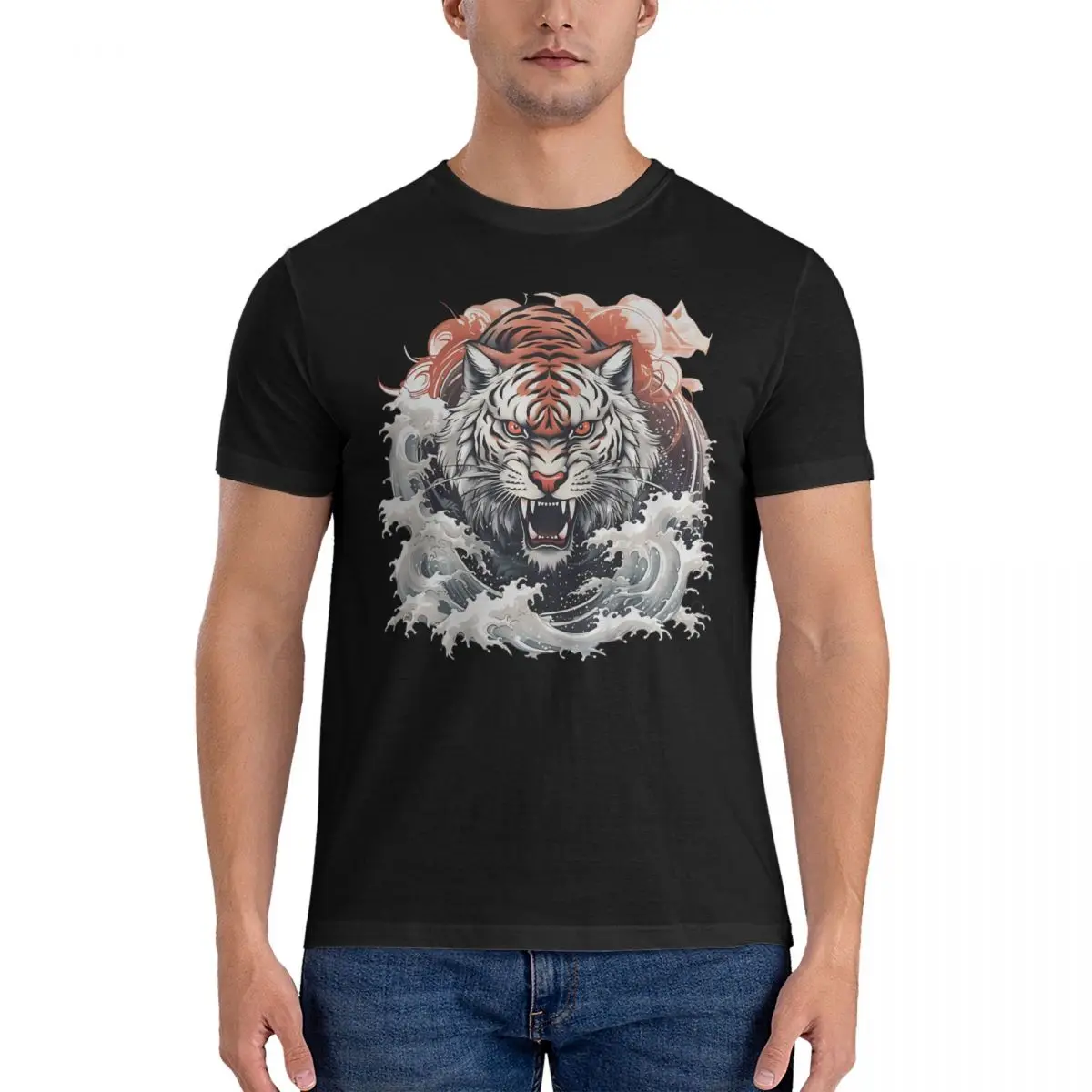 Vintage Bold Yakuza Style Japanese Tiger T-Shirts Men Round Collar Pure Cotton T Shirt Yakuza Short Sleeve Tees Adult Clothes