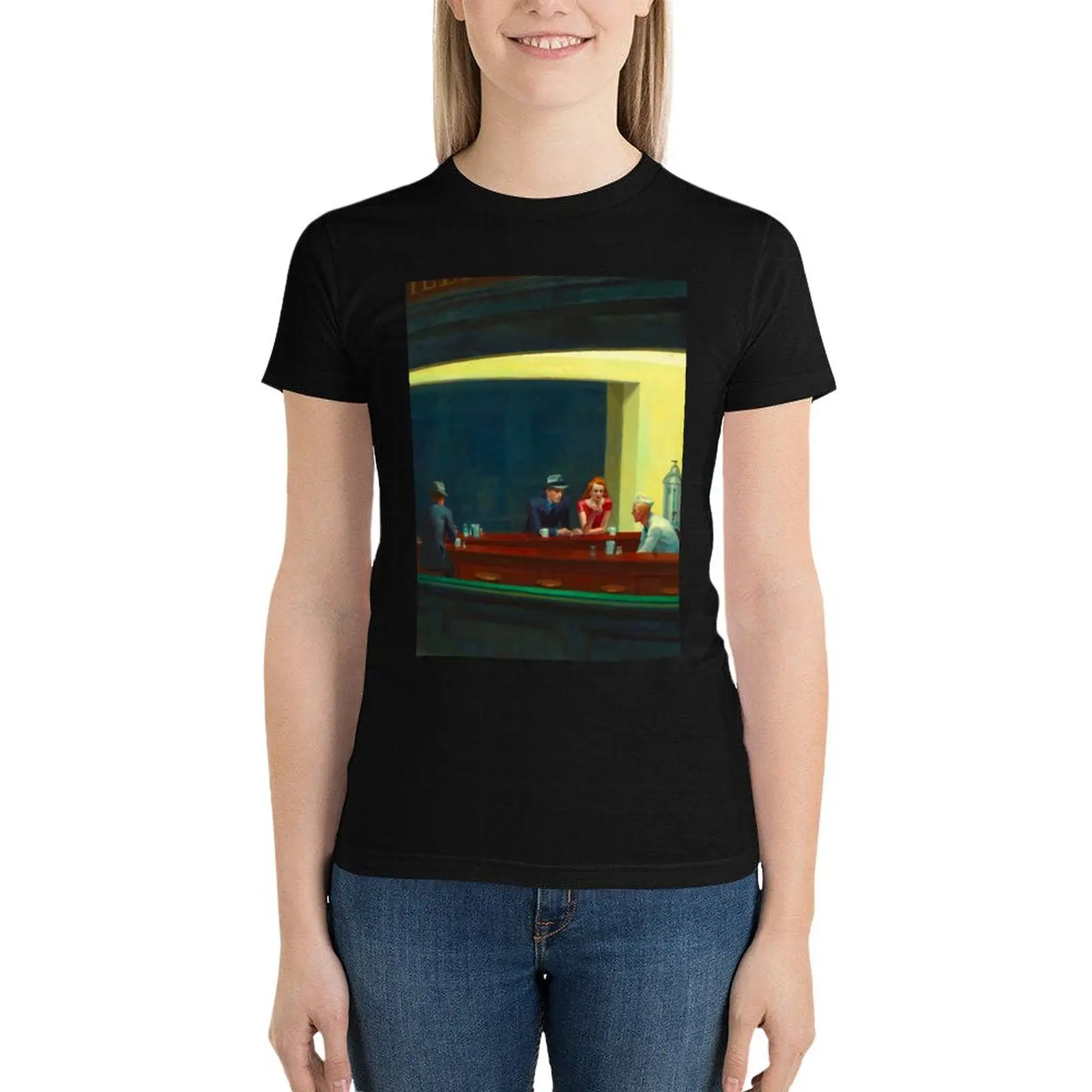 

Edward Hopper Nighthawks (1942). Vintage Exhibition Poster T-Shirt cute tops Blouse t-shirts for Women graphic tees funny