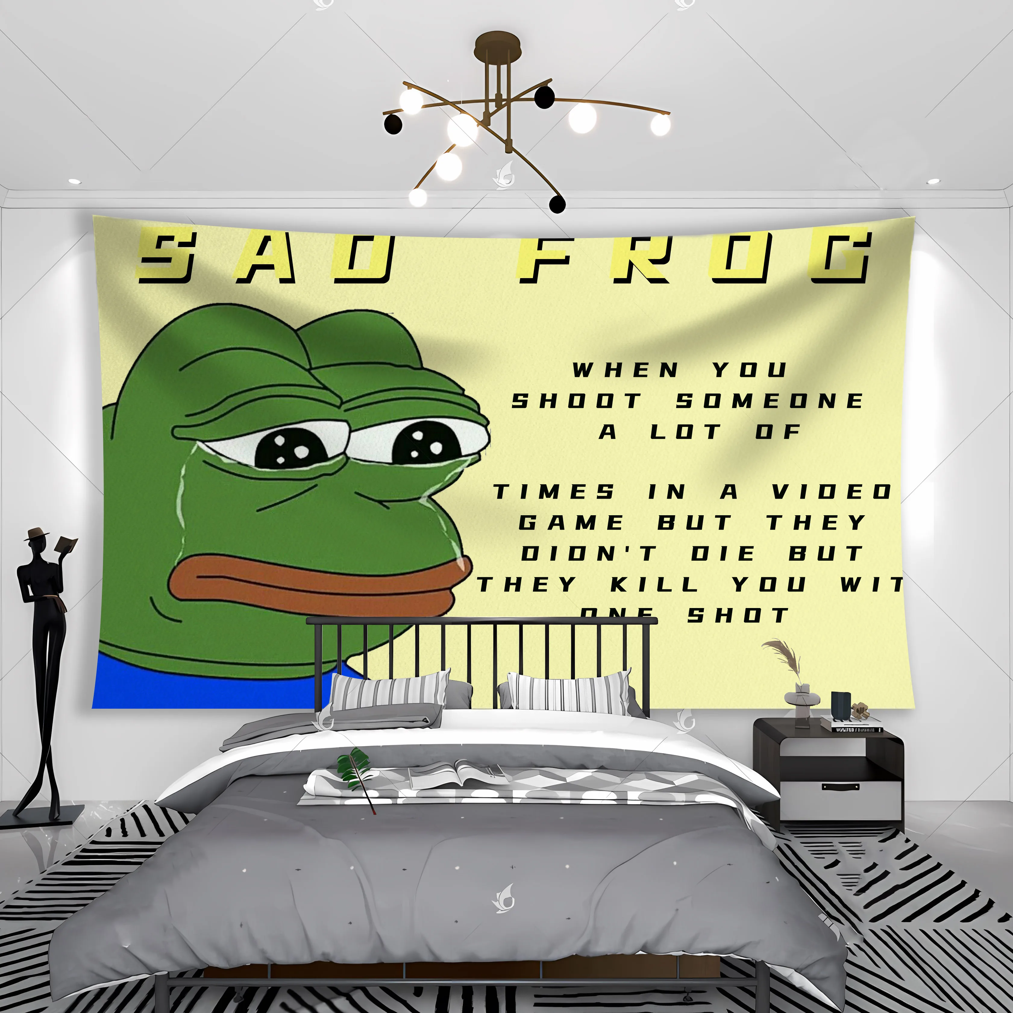 Sad Frog Pepe Funny Memes College Room Dorm Party Decoration Wall Tapestry Sofa Blanket