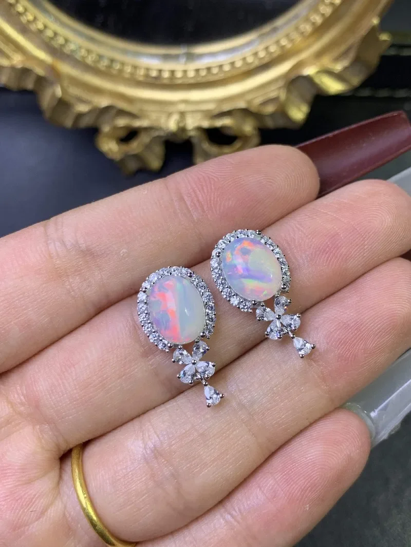 YULEM Natural Big Opal Gemstone Fashion Ellipsse Earrings for Women Real 925 Sterling Silver Charm Fine Wedding Jewelry - view 3
