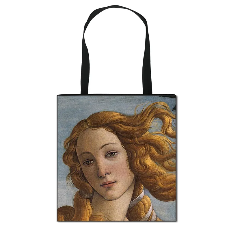 Italian Botticelli Oil Painting Handbag The Birth of Venus Portrait Retro Art Fashion Travel Bag Women\'s Shopping Foldable Bags