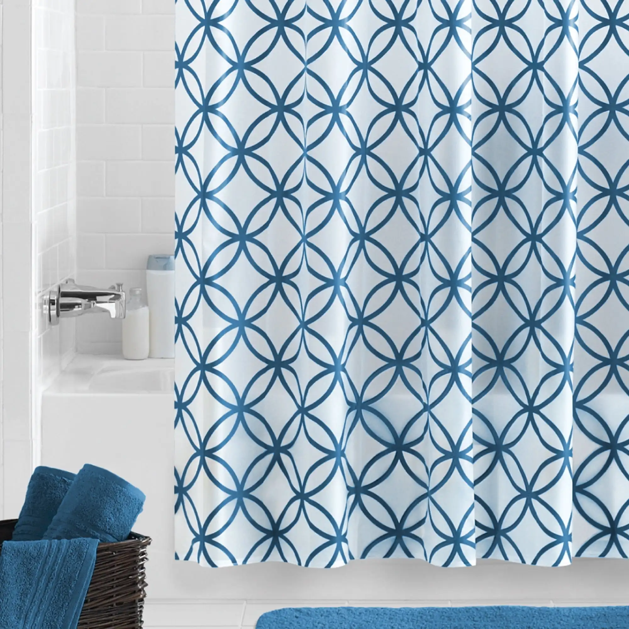 ستارة حمام PEVA باللون الأزرق المخضر والأزرق، مقاس 70 بوصة × 72 بوصة، أساسية هادلي هندسية، مقاومة للماء