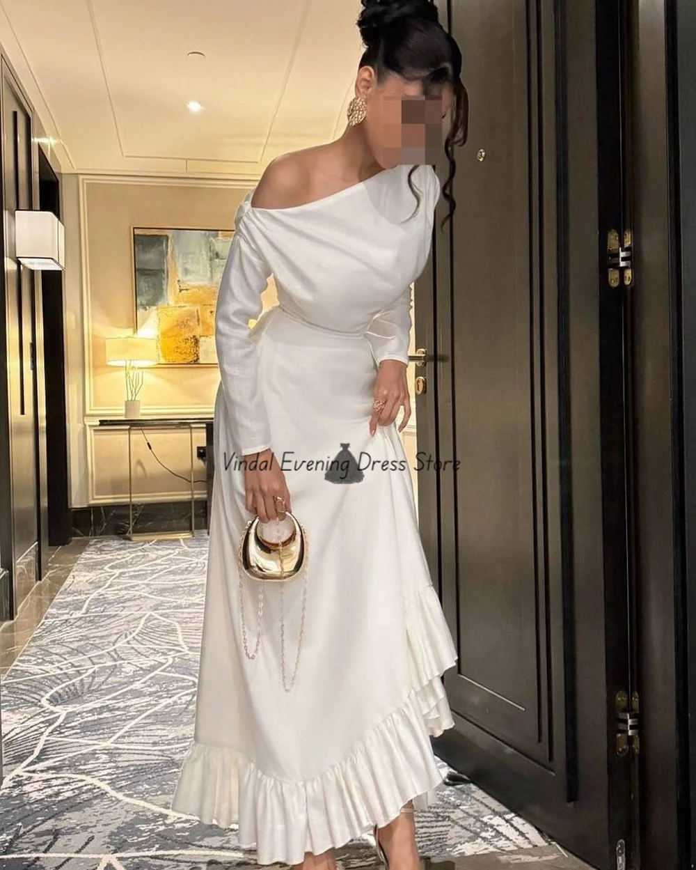 Vindal Hoge Kwaliteit Vintage Enkellange A-lijn Galajurken Lange Mouwen Satijn Sexy Luxe Bruiloft Galajurken Jurken
