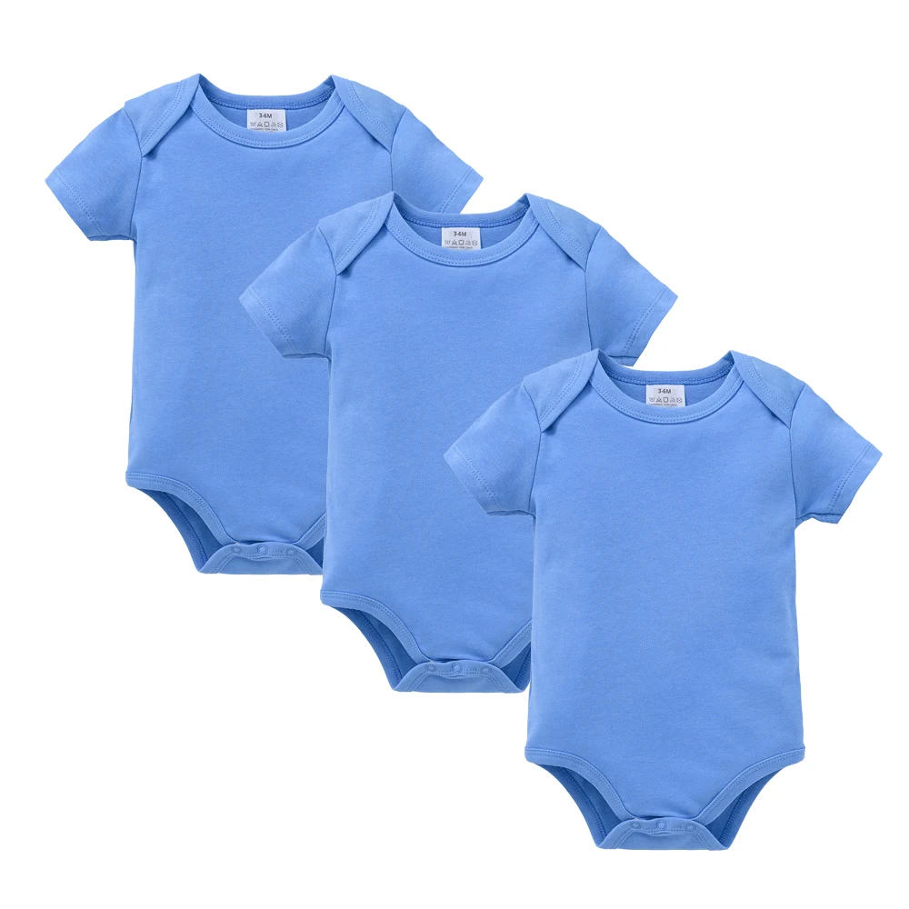 Kavkas Summer Baby Boy Bodysuit Short Sleeve O-Neck 100% Cotton Solid Design Girls Clothes 0-24 Months 3 Pcs/lot