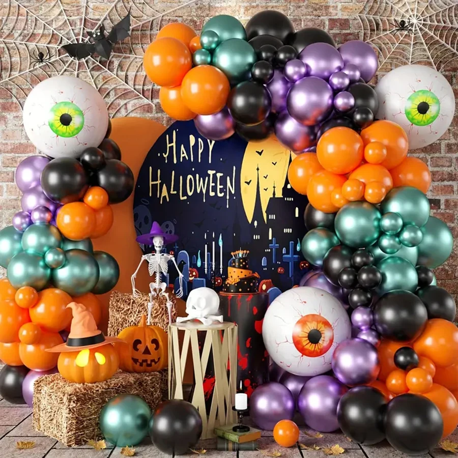 98-teiliges Halloween-Ballon-Girlanden-Set, schwarzes und orangefarbenes Ballon-Girlanden-Set mit Augenfolienballons für Partydekorationen